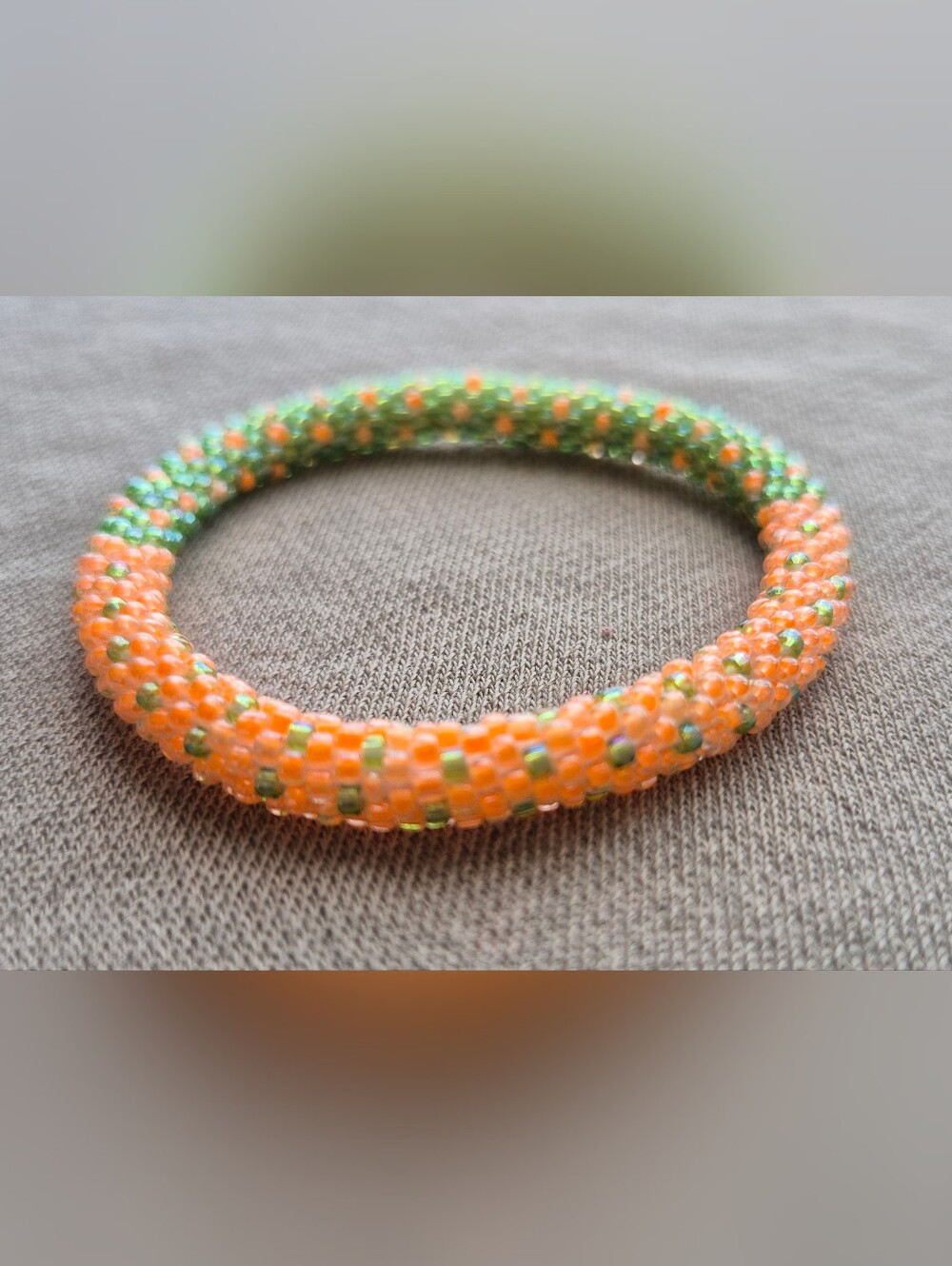 Orange and Green Beaded Bracelet